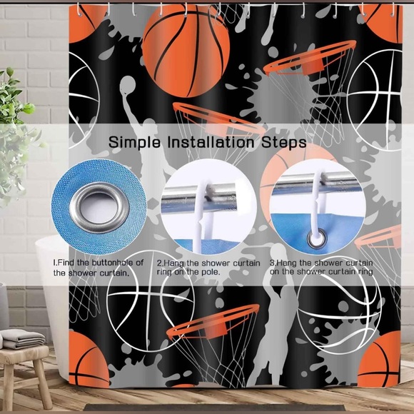 Basketball Shower Curtain| Standard Size 72” x 72” - Picture 3 of 4